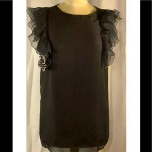 Cynthia Rowley Black Silk Ruffles Vintage Blouse M